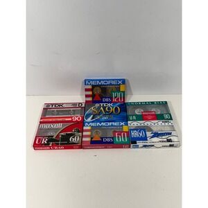 7 Vintage Blank Audio Cassette Tapes Sealed TDK SA90 Maxell UR90 Memorex Zenith